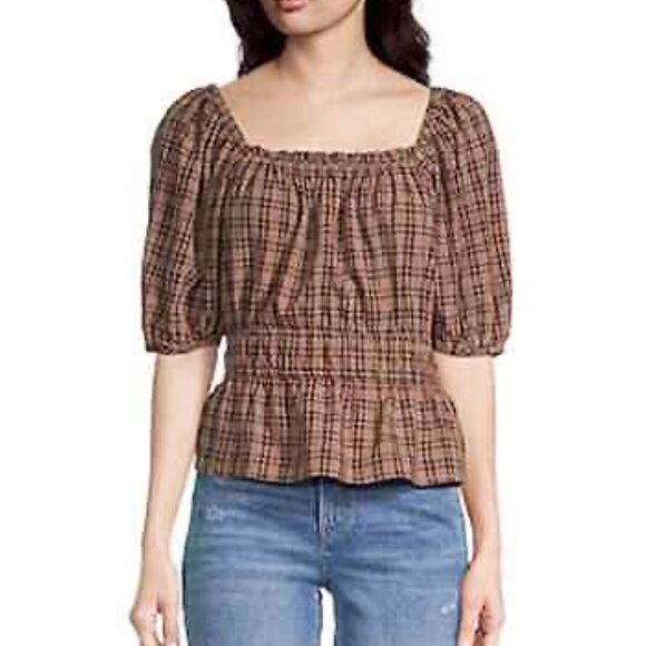 NEW! a.n.a a new approach‎ Peplum Blouse Plus 1X Square neck $42 Puffy sleeves - Picture 1 of 13